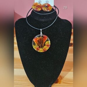 Floral Pendant Necklace And Earrings